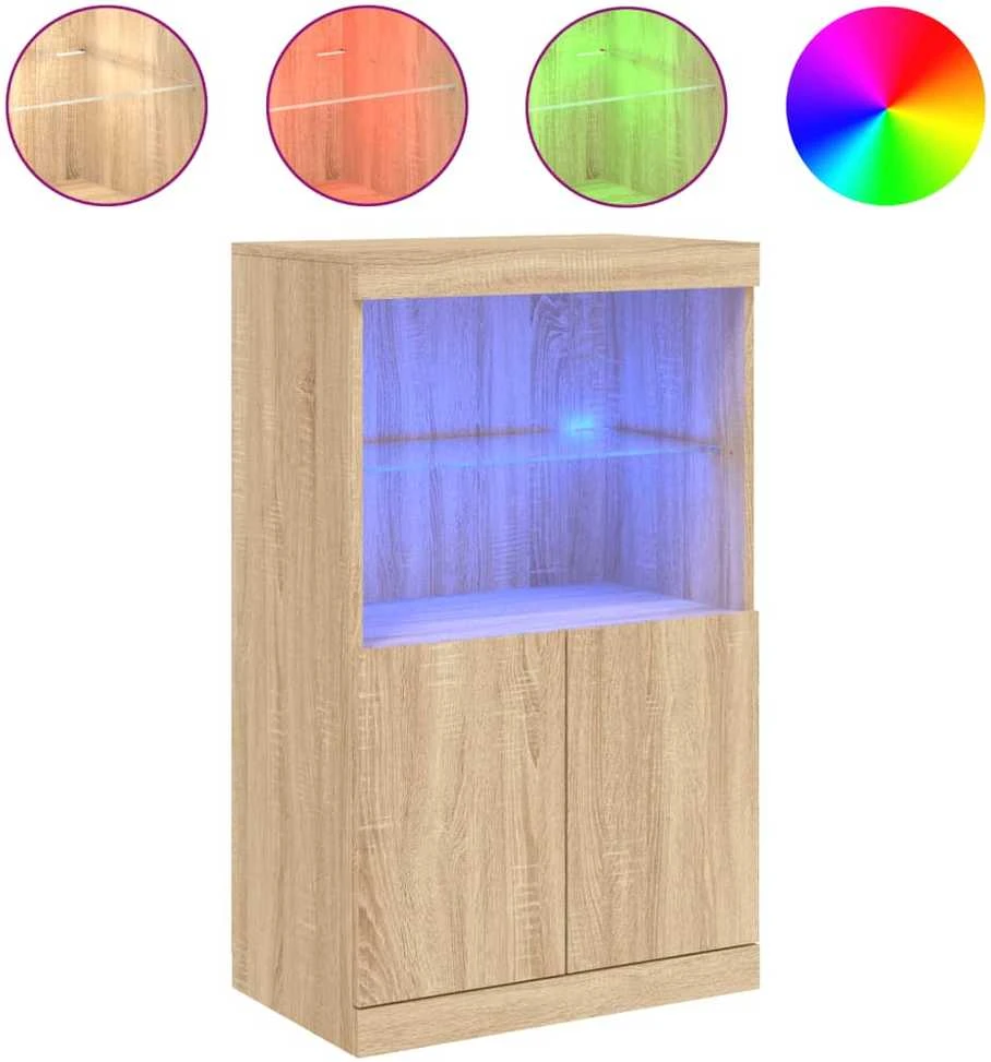 Šoninė spintelė su LED lemputėmis, ąžuolo, 60,5x37x100cm