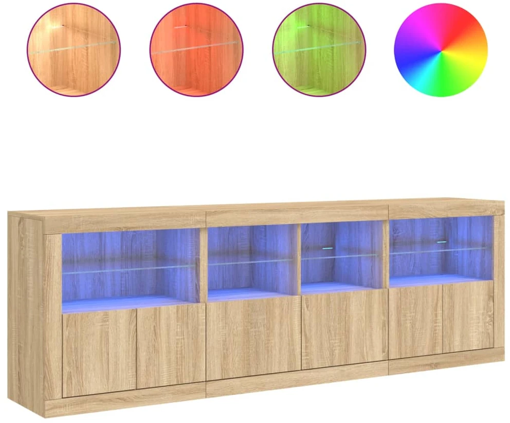 Šoninė spintelė su LED lemputėmis, ąžuolo spalvos, 202x37x67cm