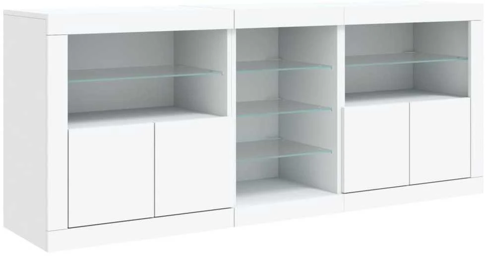 Šoninė spintelė su LED lemputėmis, balta, 181,5x37x67cm