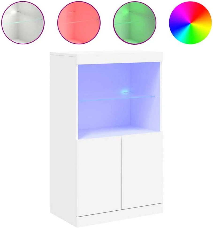 Šoninė spintelė su LED lemputėmis, balta, 60,5x37x100cm