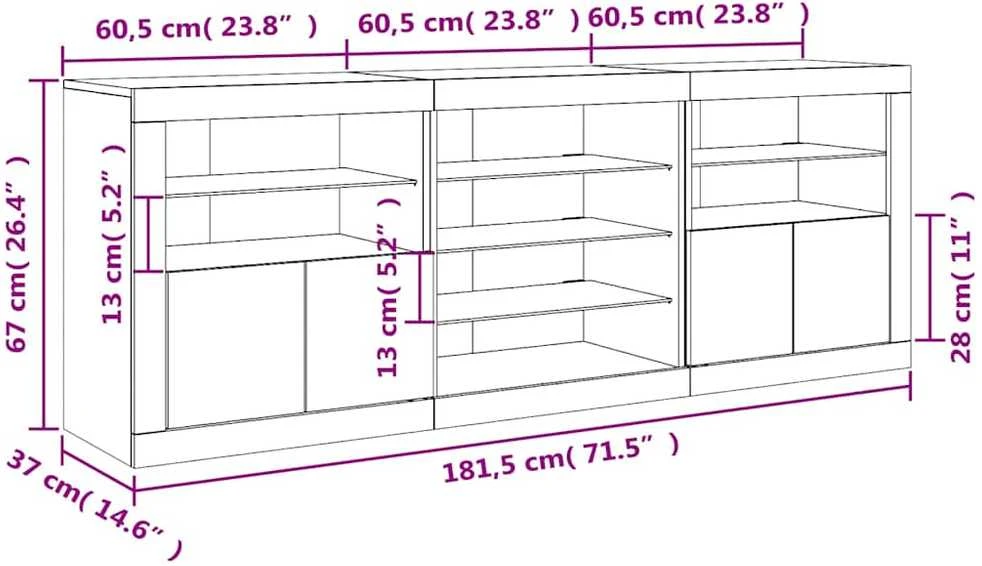 Šoninė spintelė su LED lemputėmis, balta, 181,5x37x67cm