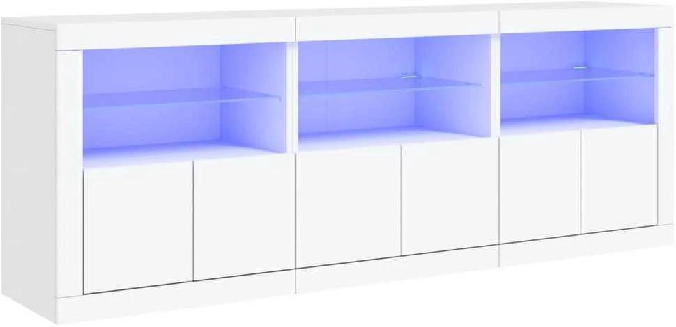 Šoninė spintelė su LED lemputėmis, balta, 181,5x37x67cm
