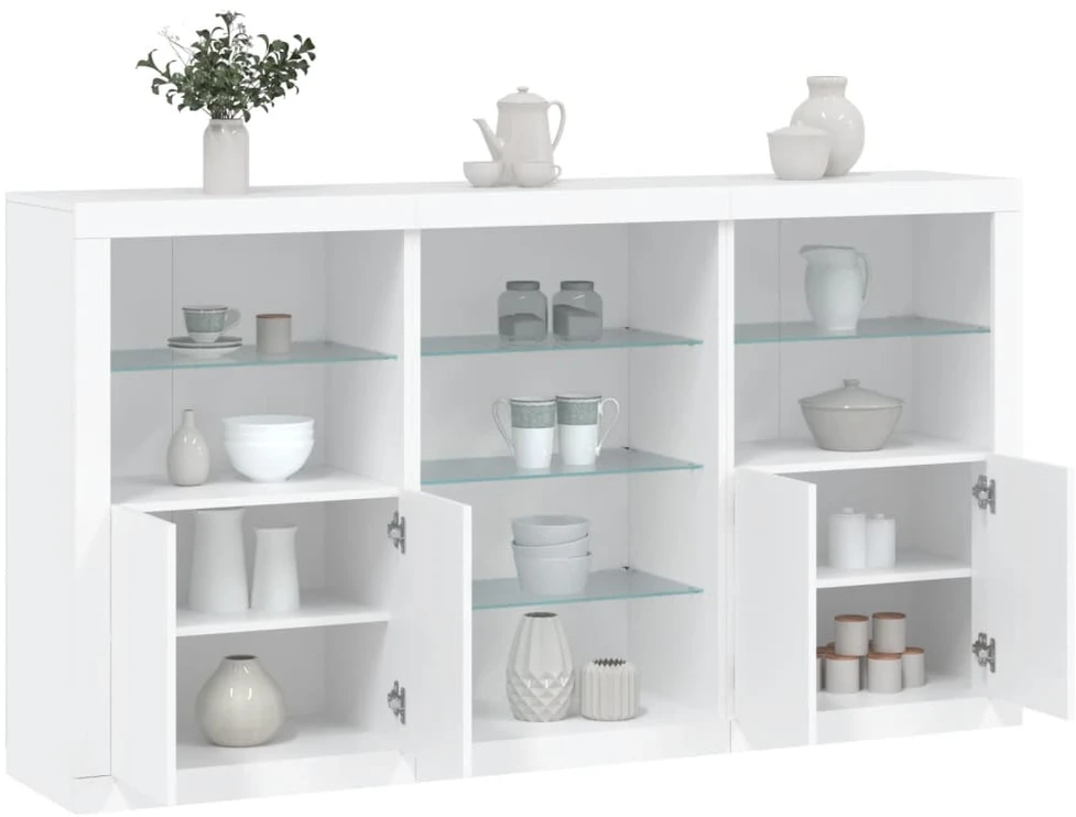 Šoninė spintelė su LED lemputėmis, balta, 181,5x37x100cm