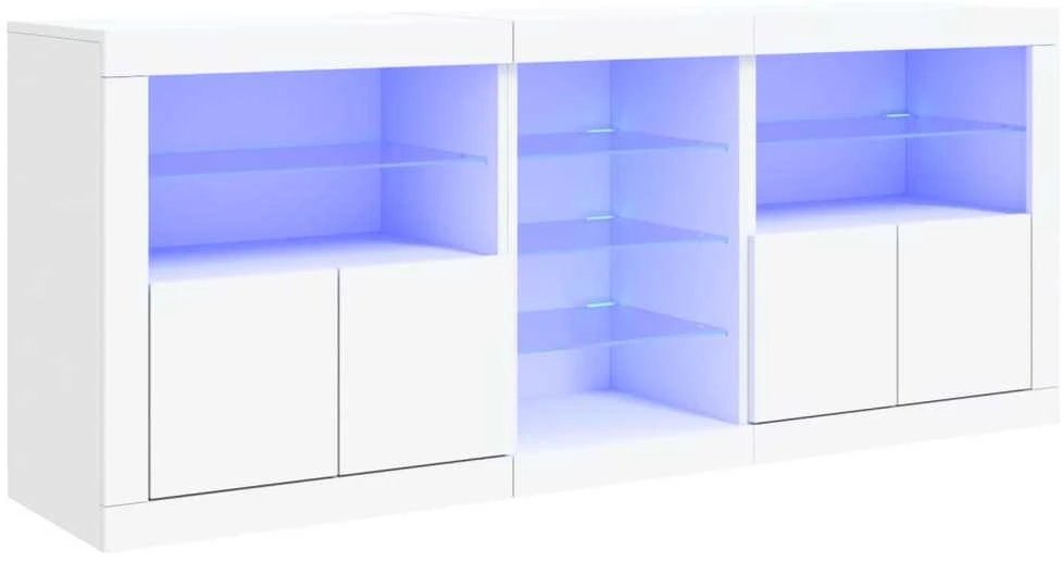 Šoninė spintelė su LED lemputėmis, baltos spalvos, 162x37x67cm