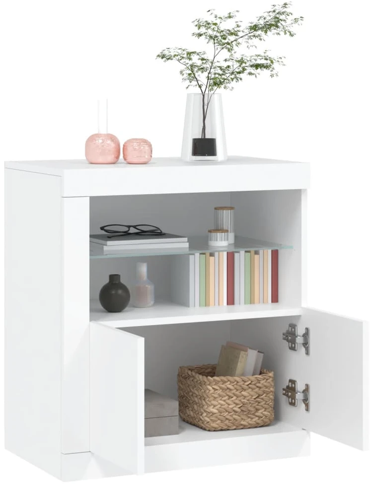 Šoninė spintelė su LED lemputėmis, baltos spalvos, 60,5x37x67cm