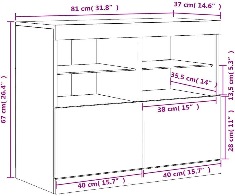 Šoninė spintelė su LED lemputėmis, baltos spalvos, 81x37x67cm