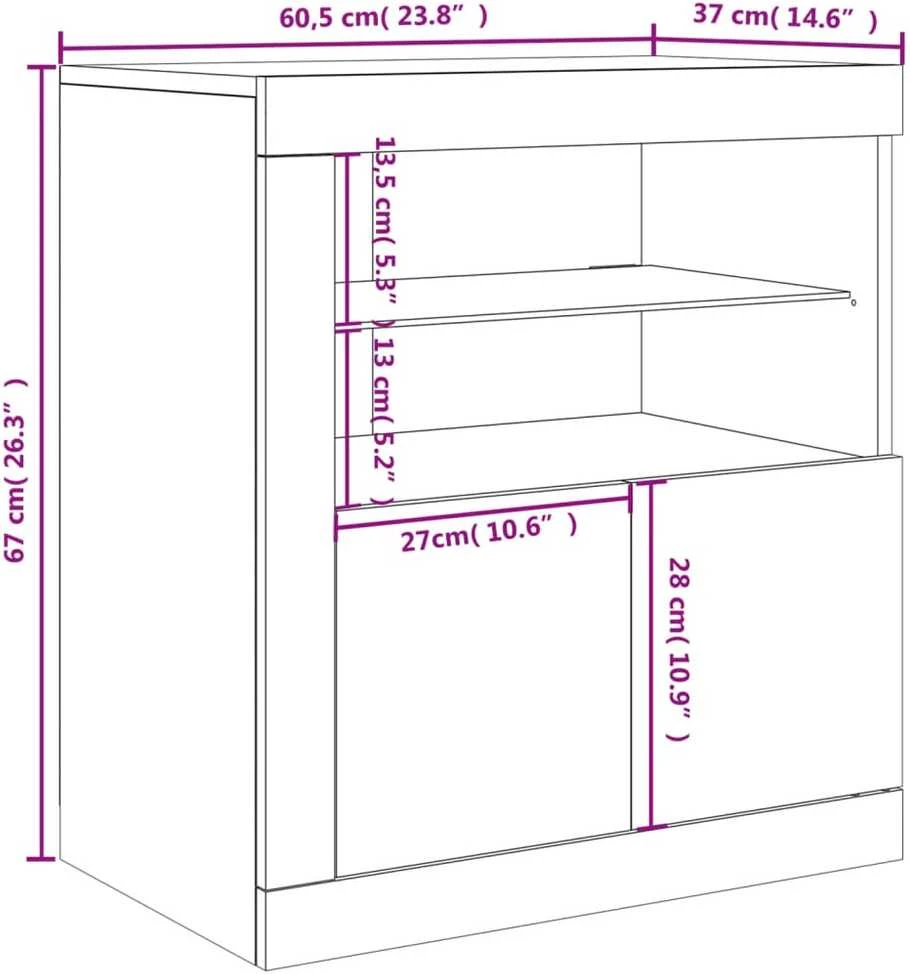 Šoninė spintelė su LED lemputėmis, baltos spalvos, 60,5x37x67cm