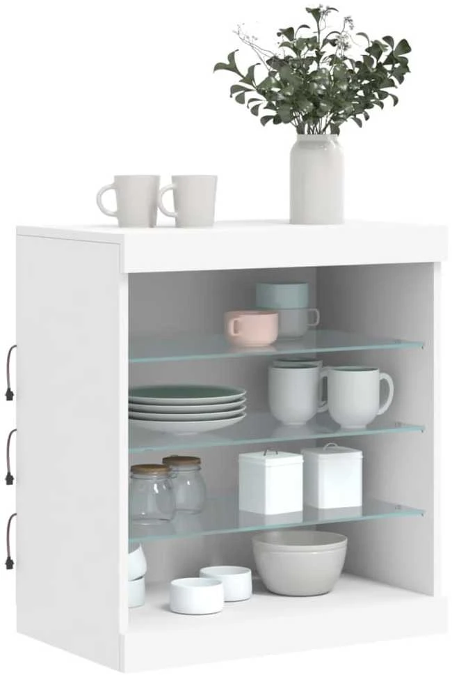 Šoninė spintelė su LED lemputėmis, baltos spalvos, 60,5x37x67cm