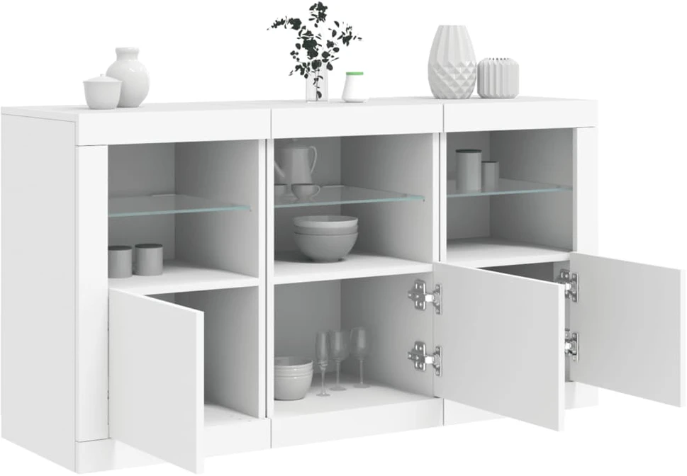 Šoninė spintelė su LED lemputėmis, baltos spalvos, 123x37x67cm