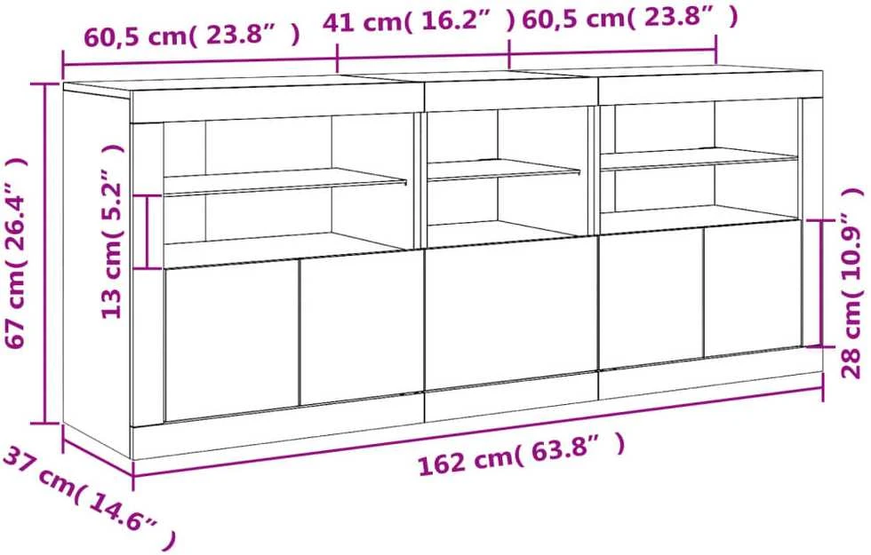 Šoninė spintelė su LED lemputėmis, baltos spalvos, 162x37x67cm