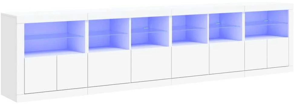 Šoninė spintelė su LED lemputėmis, baltos spalvos, 283x37x67cm