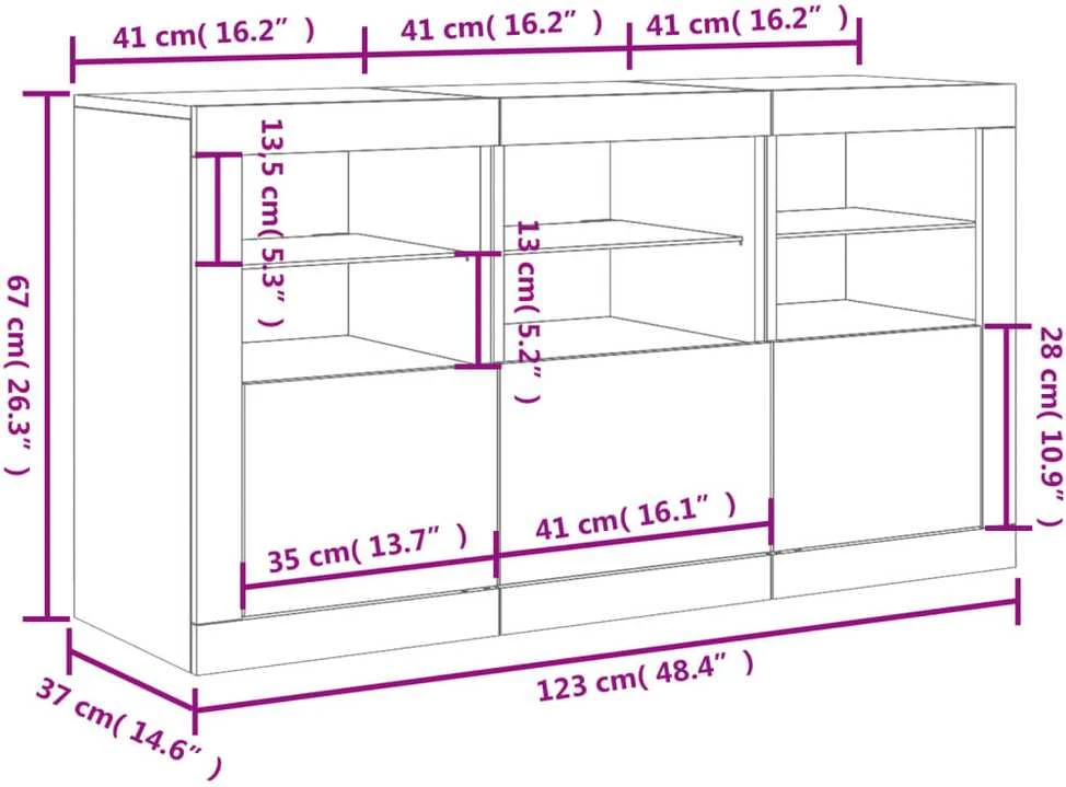 Šoninė spintelė su LED lemputėmis, baltos spalvos, 123x37x67cm