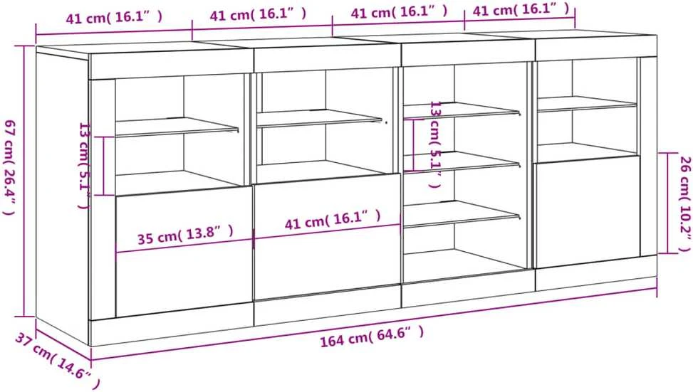 Šoninė spintelė su LED lemputėmis, baltos spalvos, 164x37x67cm