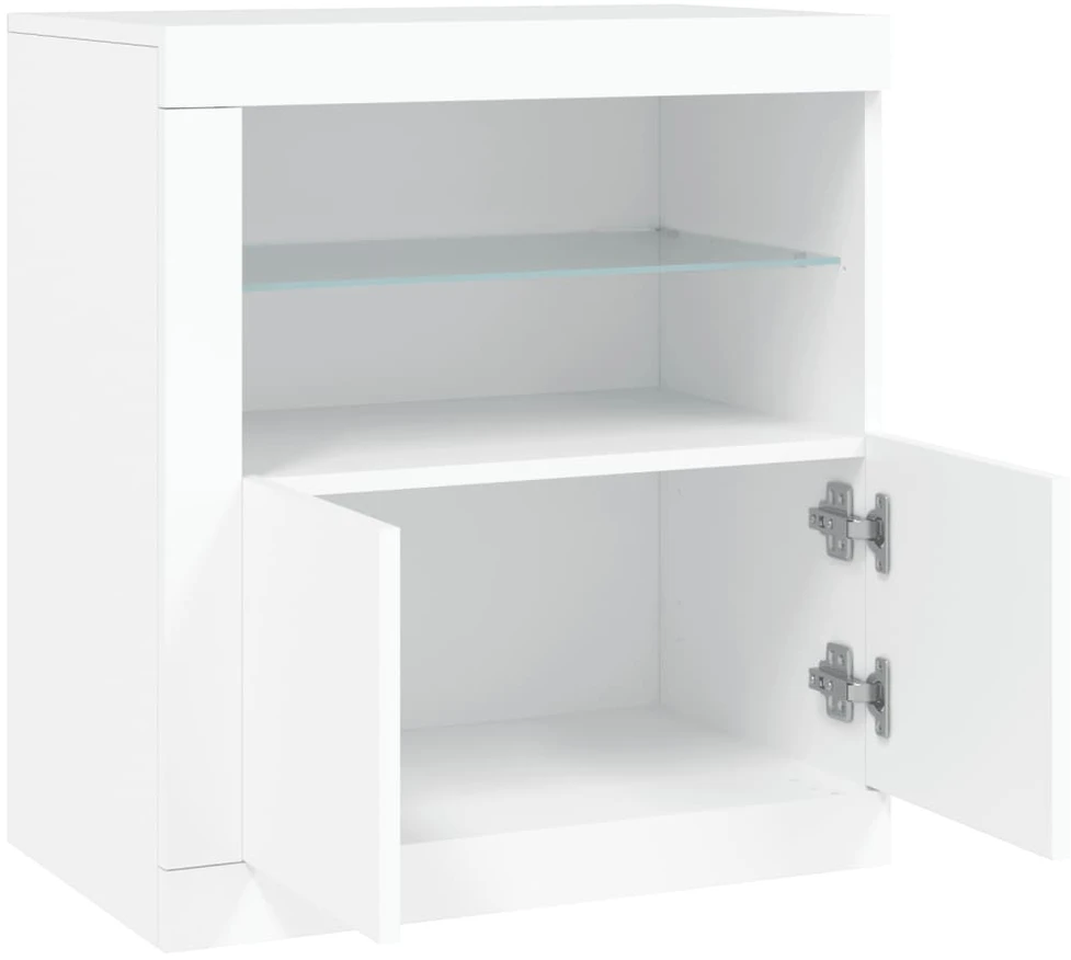 Šoninė spintelė su LED lemputėmis, baltos spalvos, 60,5x37x67cm