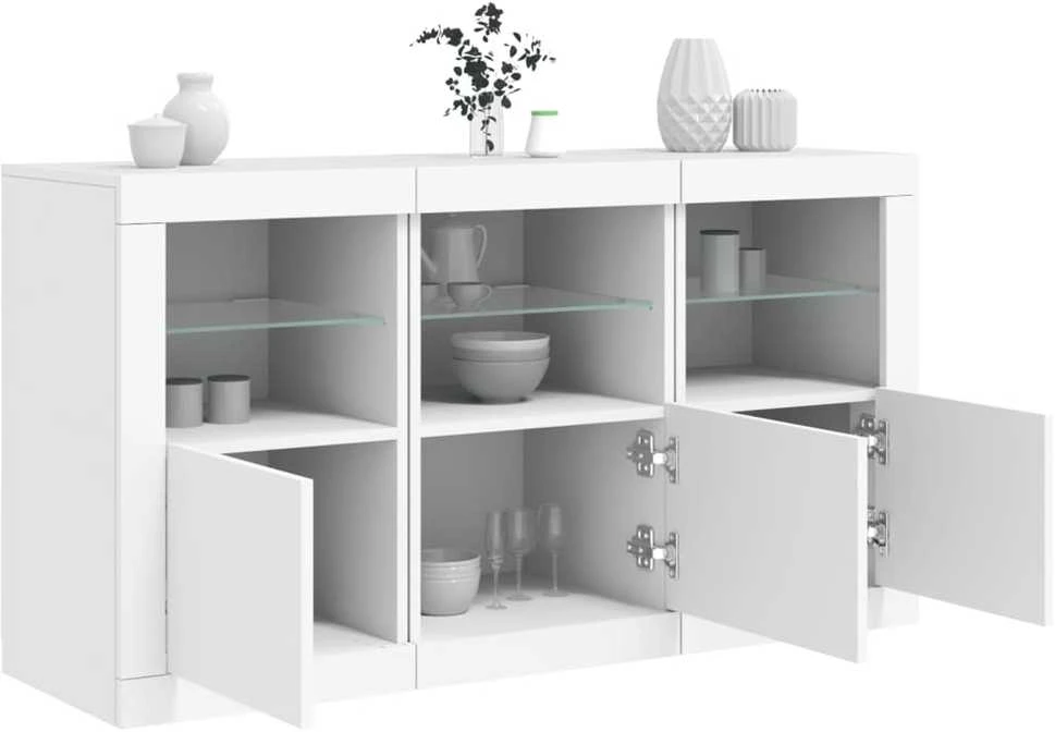 Šoninė spintelė su LED lemputėmis, baltos spalvos, 123x37x67cm
