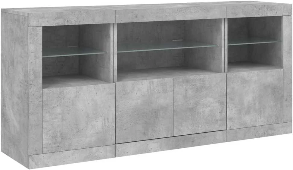 Šoninė spintelė su LED lemputėmis, betono pilka, 142,5x37x67cm