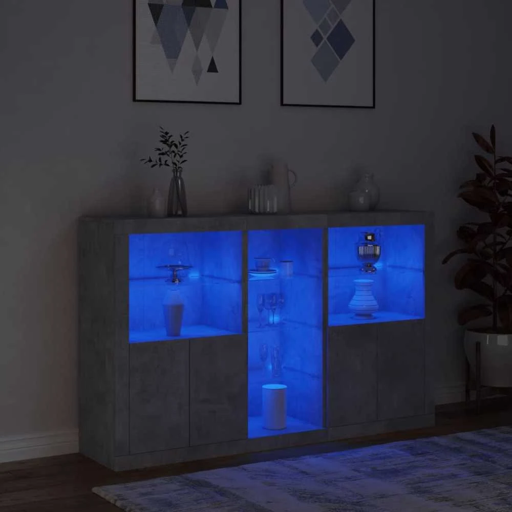 Šoninė spintelė su LED lemputėmis, betono pilka, 162x37x100cm