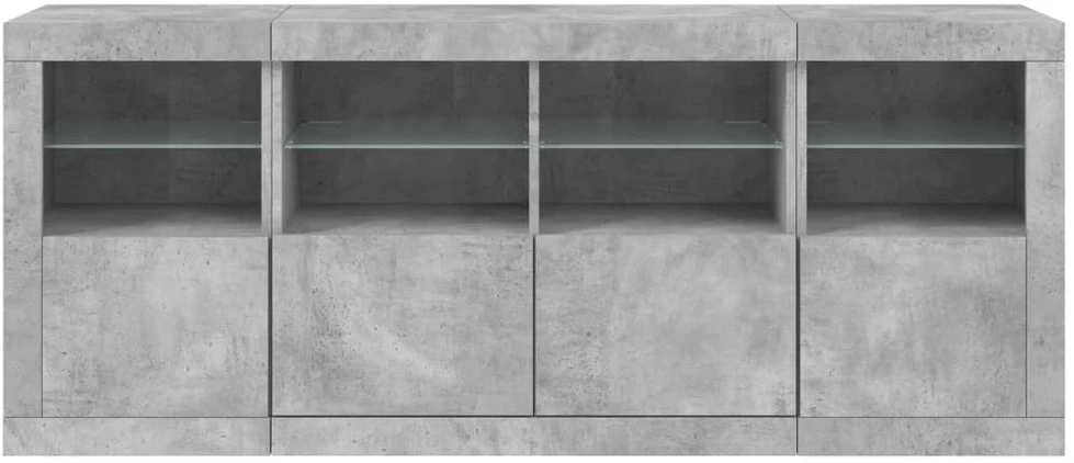 Šoninė spintelė su LED lemputėmis, betono pilka, 163x37x67cm