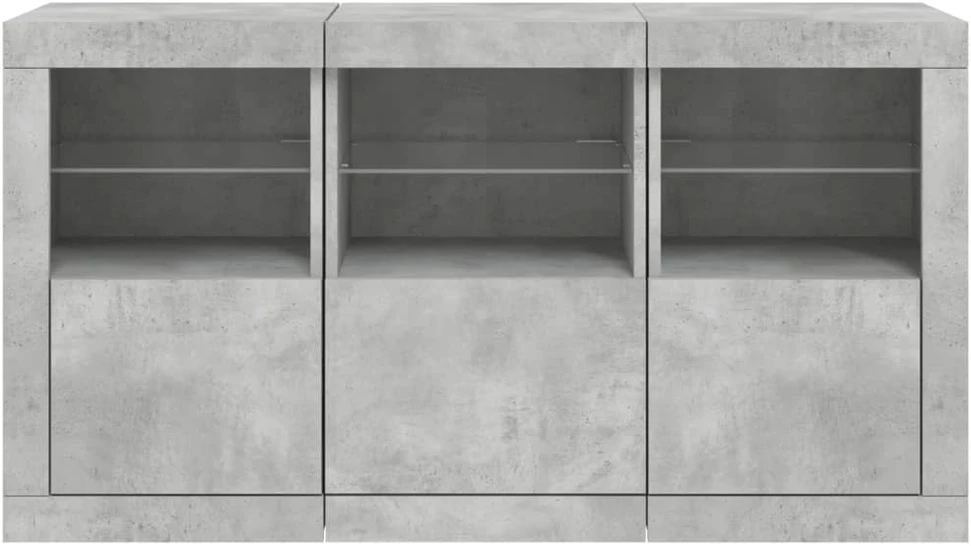 Šoninė spintelė su LED lemputėmis, betono pilka, 123x37x67cm