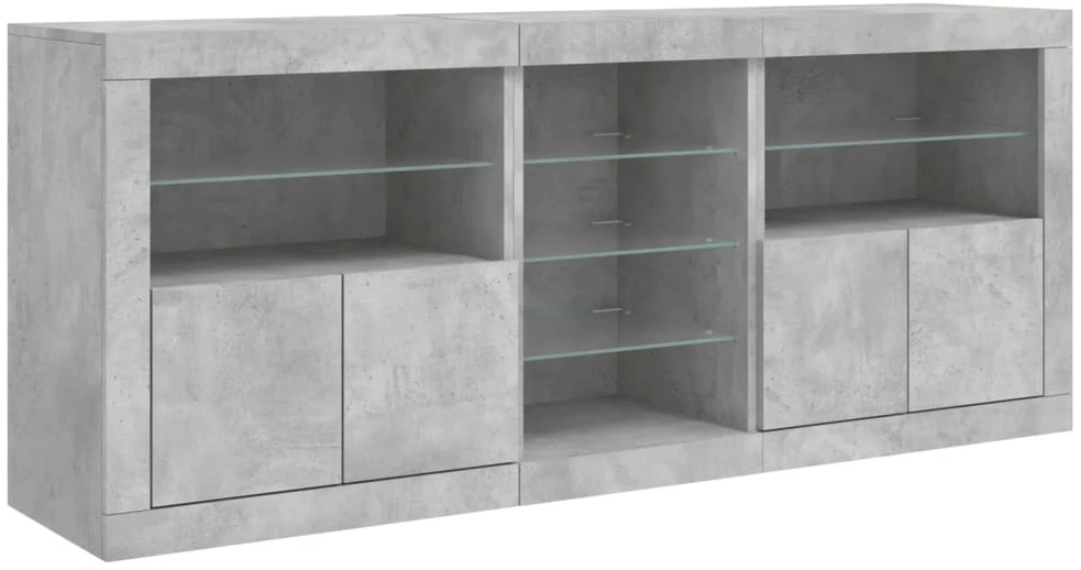 Šoninė spintelė su LED lemputėmis, betono pilka, 162x37x67cm