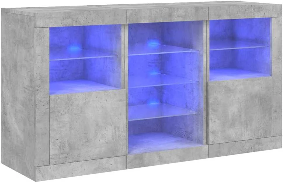 Šoninė spintelė su LED lemputėmis, betono pilka, 123x37x67cm