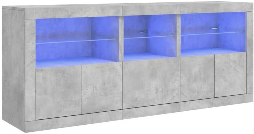 Šoninė spintelė su LED lemputėmis, betono pilka, 162x37x67cm