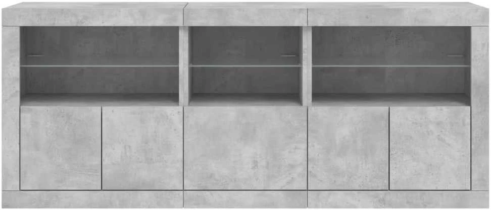 Šoninė spintelė su LED lemputėmis, betono pilka, 162x37x67cm