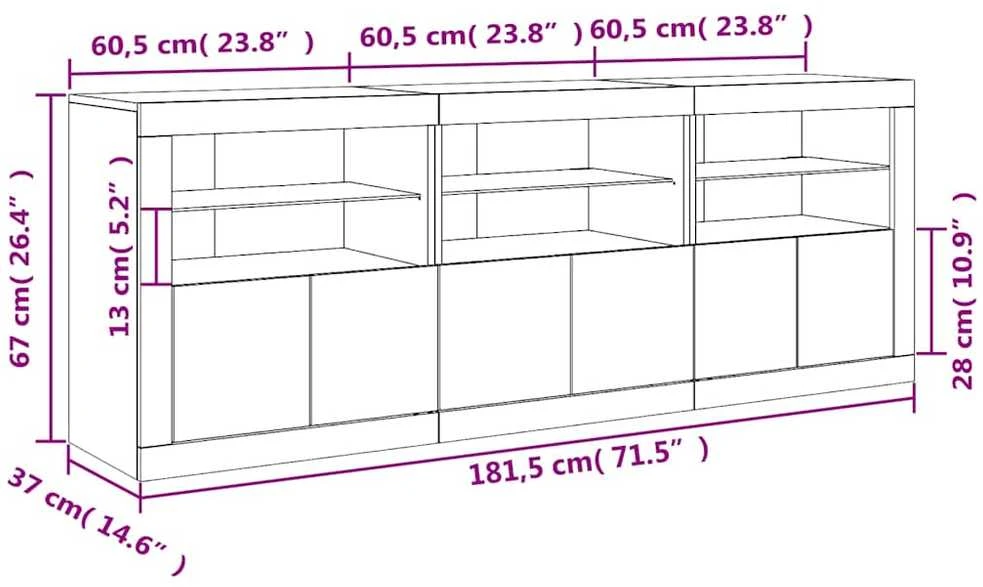 Šoninė spintelė su LED lemputėmis, betono pilka, 181,5x37x67cm