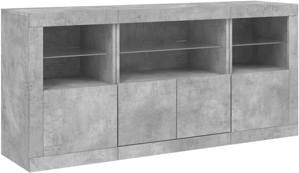 Šoninė spintelė su LED lemputėmis, betono pilka, 142,5x37x67cm