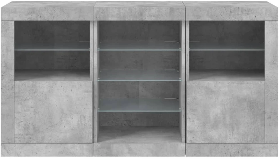 Šoninė spintelė su LED lemputėmis, betono pilka, 123x37x67cm