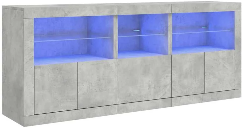 Šoninė spintelė su LED lemputėmis, betono pilka, 162x37x67cm