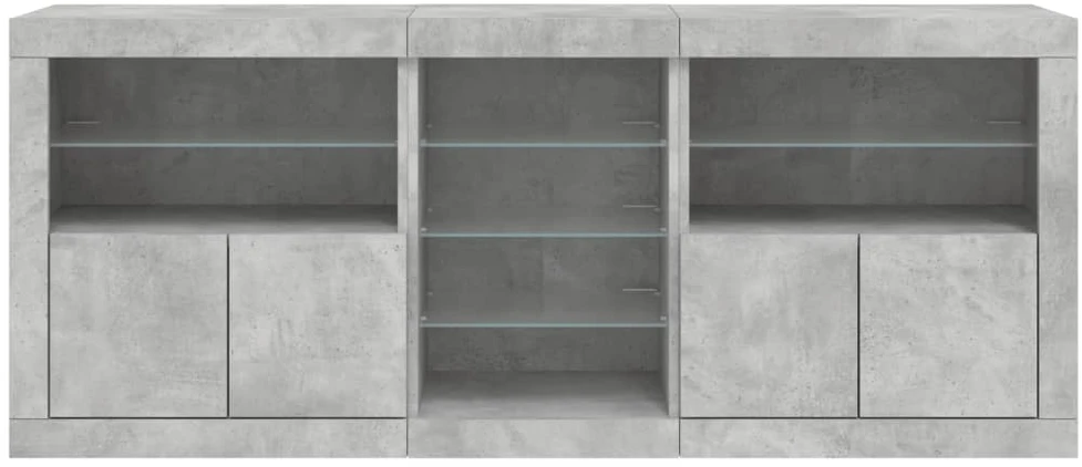 Šoninė spintelė su LED lemputėmis, betono pilka, 162x37x67cm