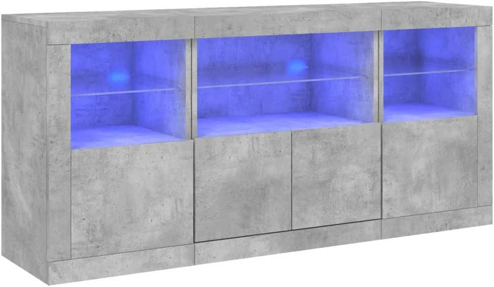 Šoninė spintelė su LED lemputėmis, betono pilka, 142,5x37x67cm