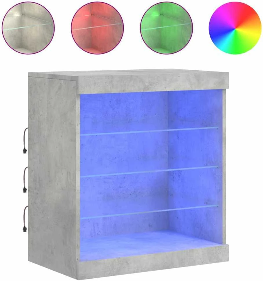 Šoninė spintelė su LED lemputėmis, betono pilka, 60,5x37x67cm