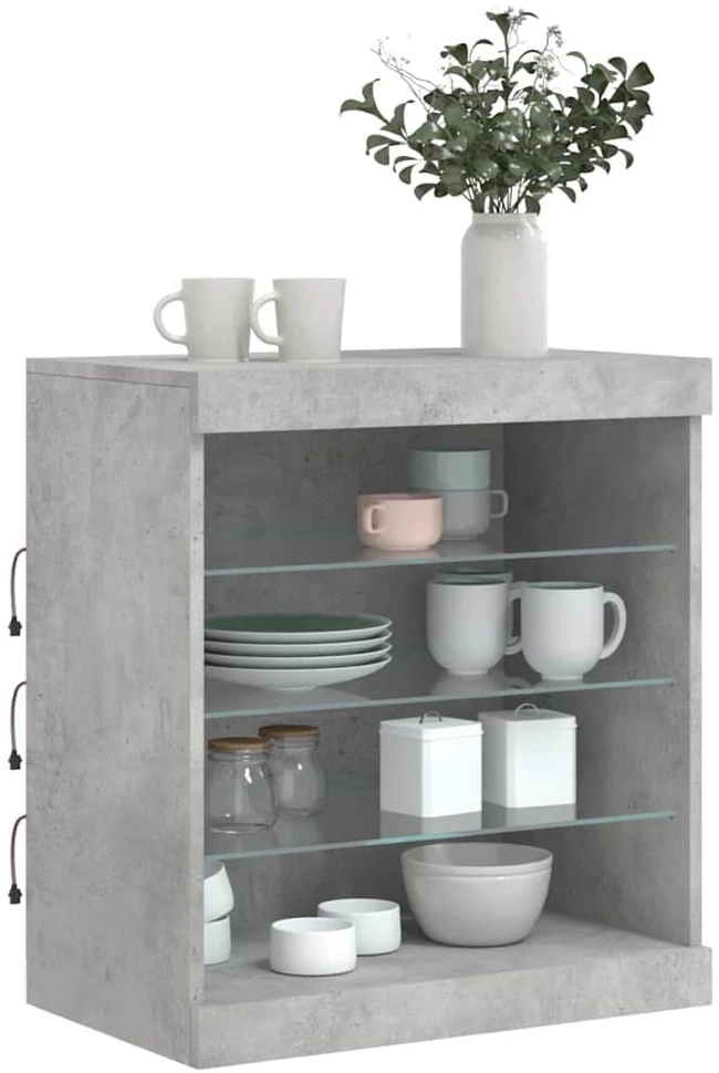 Šoninė spintelė su LED lemputėmis, betono pilka, 60,5x37x67cm