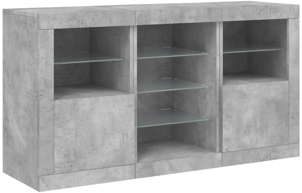 Šoninė spintelė su LED lemputėmis, betono pilka, 123x37x67cm