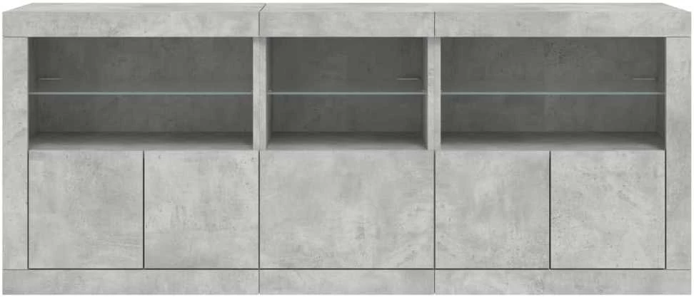 Šoninė spintelė su LED lemputėmis, betono pilka, 162x37x67cm