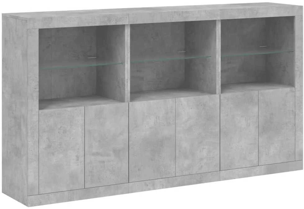 Šoninė spintelė su LED lemputėmis, betono pilka, 181,5x37x100cm