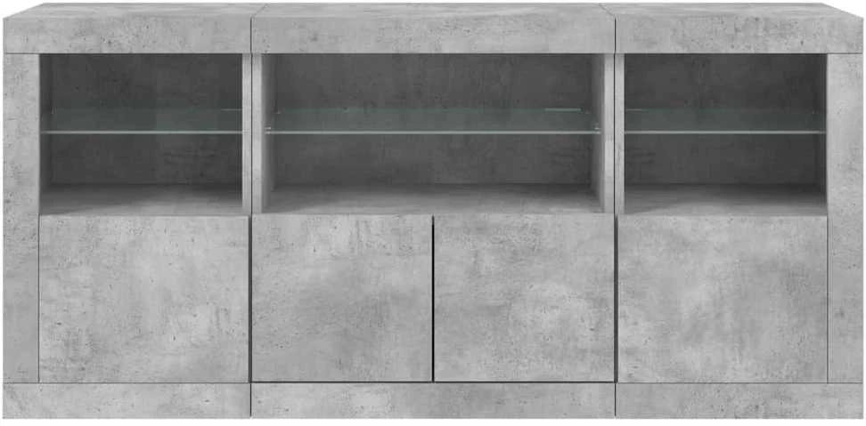 Šoninė spintelė su LED lemputėmis, betono pilka, 142,5x37x67cm