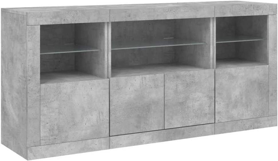 Šoninė spintelė su LED lemputėmis, betono pilka, 142,5x37x67cm