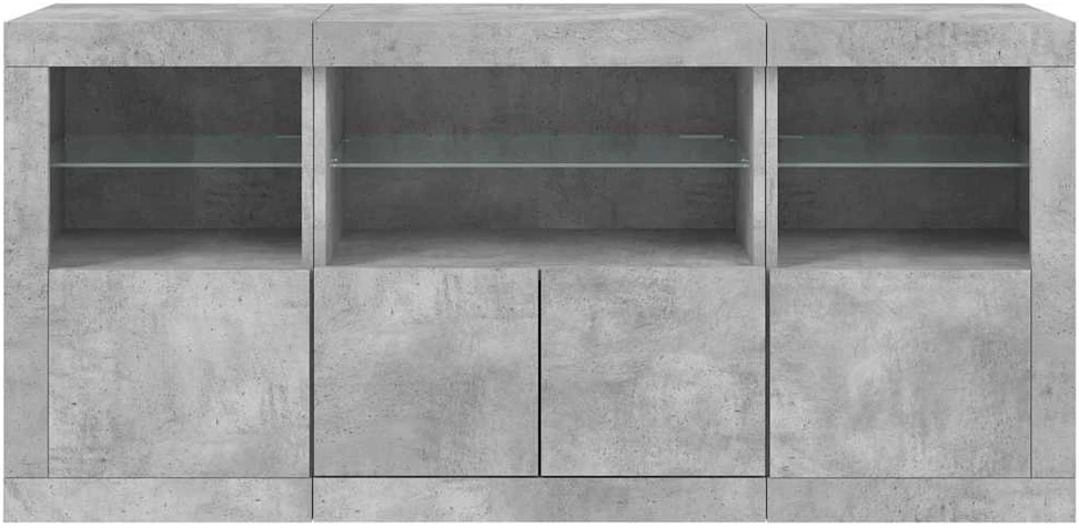 Šoninė spintelė su LED lemputėmis, betono pilka, 142,5x37x67cm