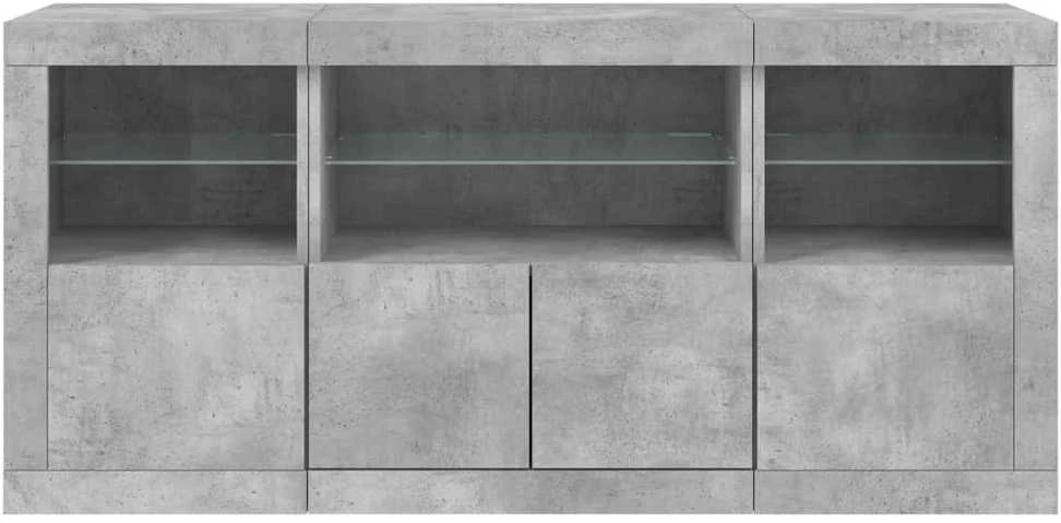 Šoninė spintelė su LED lemputėmis, betono pilka, 142,5x37x67cm
