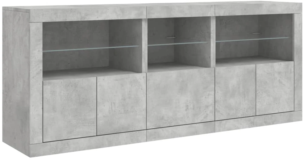 Šoninė spintelė su LED lemputėmis, betono pilka, 162x37x67cm