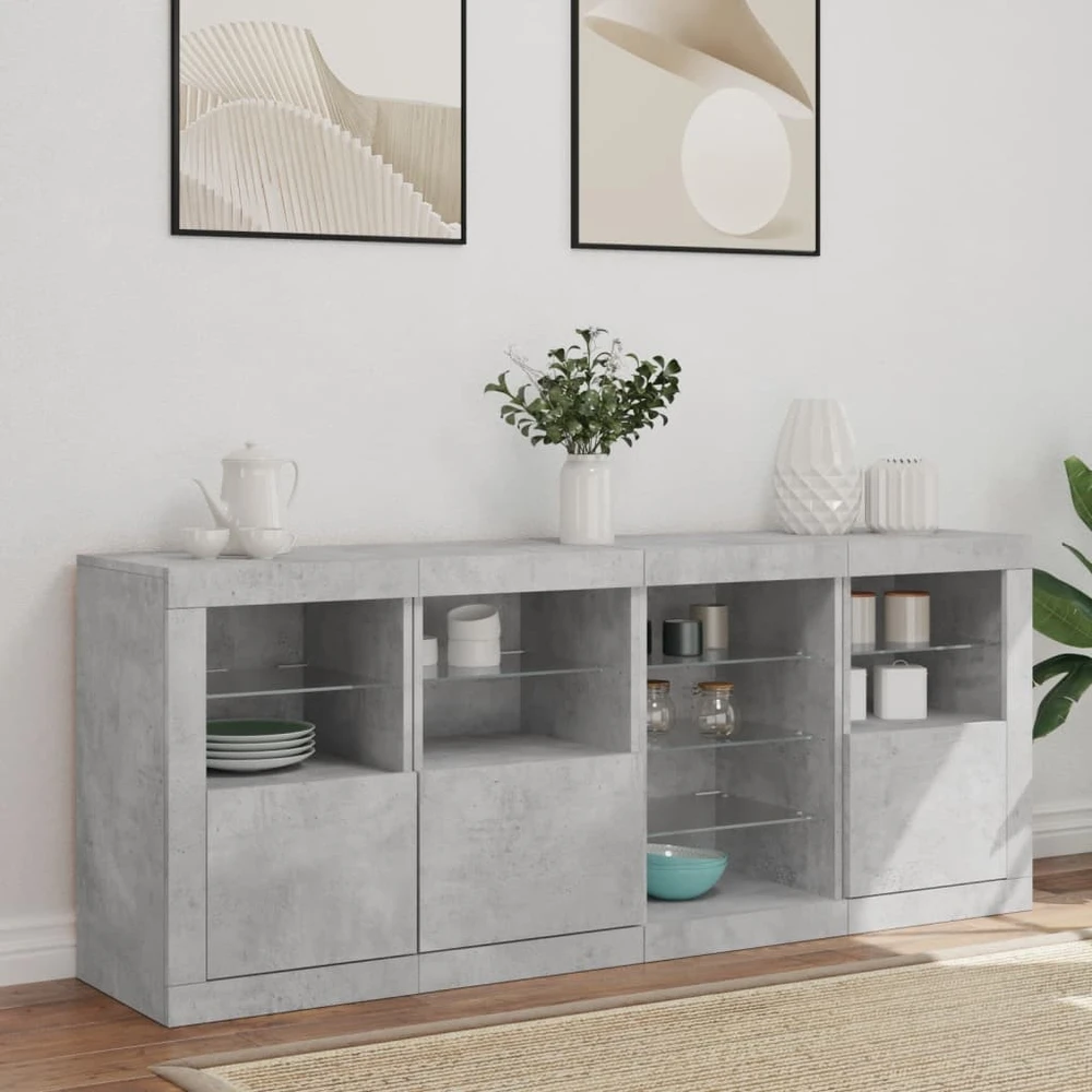 Šoninė spintelė su LED lemputėmis, betono pilka, 164x37x67cm