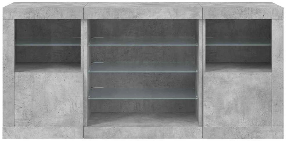 Šoninė spintelė su LED lemputėmis, betono pilka, 142,5x37x67cm