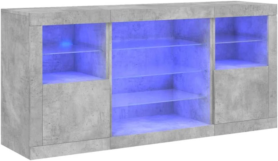Šoninė spintelė su LED lemputėmis, betono pilka, 142,5x37x67cm