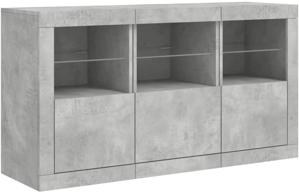 Šoninė spintelė su LED lemputėmis, betono pilka, 123x37x67cm