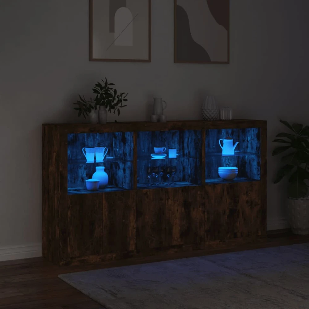 Šoninė spintelė su LED lemputėmis, dūminė, 181,5x37x100cm