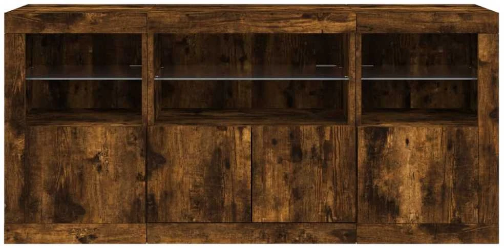 Šoninė spintelė su LED lemputėmis, dūminė, 142,5x37x67cm