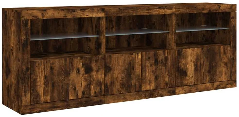 Šoninė spintelė su LED lemputėmis, dūminė, 181,5x37x67cm